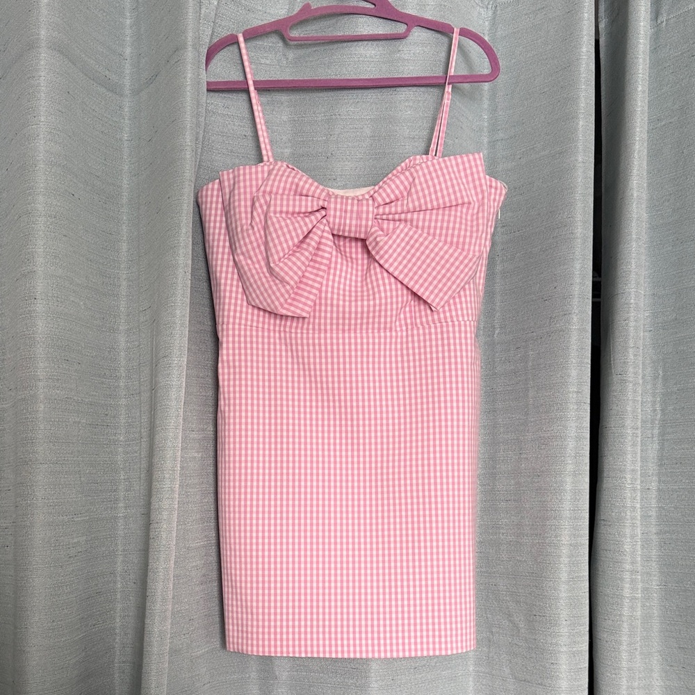 LoveShackFancy Pink Checkered Bow Dress
